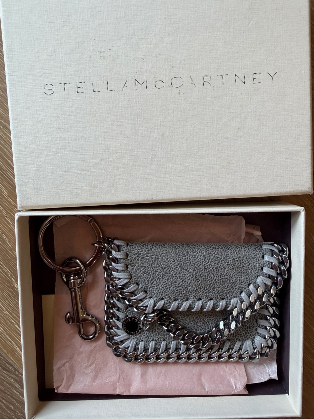 NWT Stella McCartney Grey Vegan Suede Falabella Mini Keychain/Wallet/Cardholder